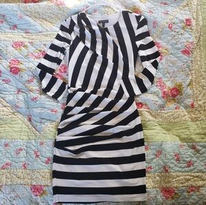 Juicy Couture black and white striped bodycon dress 3/4 sleeve women's size XS